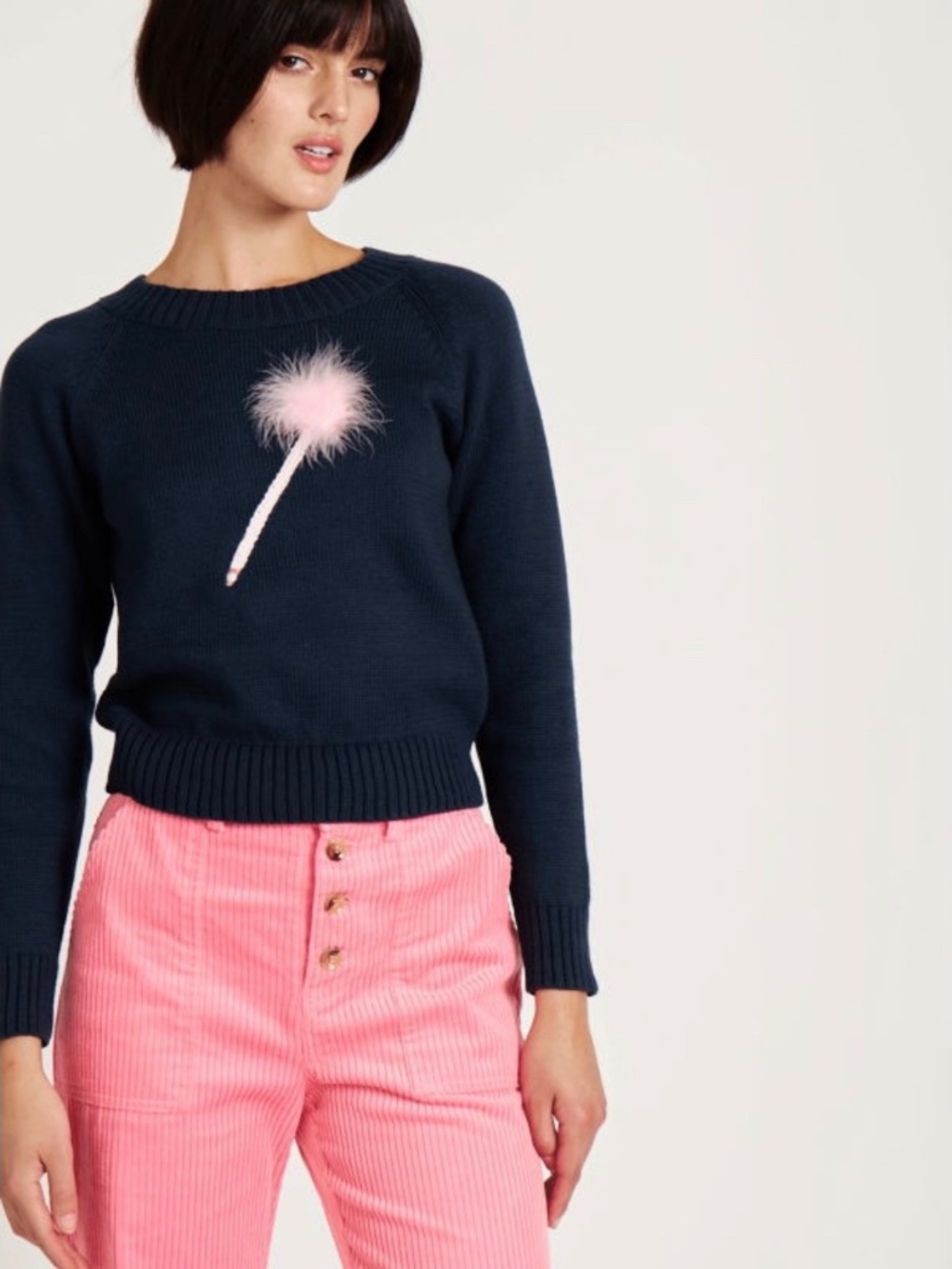 Rachel Antonoff  Cher Navy Cotton Sweater With Pink Pump Pump Feather Size M